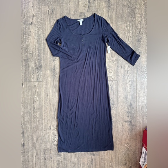 Anthropologie Daily Ritual Ribbed Navy Henley Midi Dress NWT - Picture 1 of 4
